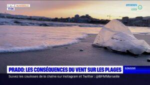 Marseille: les plages du Prado envahies par des déchets propulsés par les fortes rafales de vent